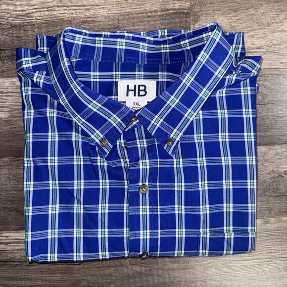 Harbor Bay Shirt Mens 3XL Blue/green Plaid Short Sleeve Button Down Classic - Picture 1 of 4